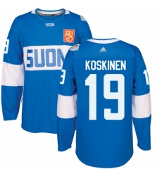 Men's Adidas Team Finland #19 Mikko Koskinen Premier Blue Away 2016 World Cup of Hockey Jersey