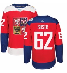 Men's Adidas Team Czech Republic #62 Andrej Sustr Authentic Red Away 2016 World Cup of Hockey Jersey