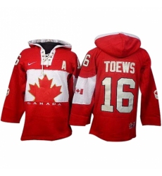 Men's Nike Team Canada #16 Jonathan Toews Authentic Red Sawyer Hooded Sweatshirt Hockey Jersey