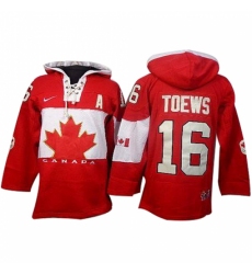 Men's Nike Team Canada #16 Jonathan Toews Premier Red Sawyer Hooded Sweatshirt Hockey Jersey