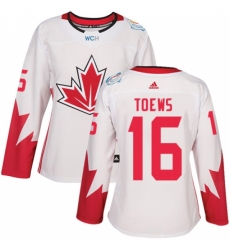 Women's Adidas Team Canada #16 Jonathan Toews Authentic White Home 2016 World Cup Hockey Jersey