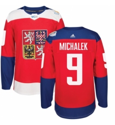 Men's Adidas Team Czech Republic #9 Milan Michalek Authentic Red Away 2016 World Cup of Hockey Jersey