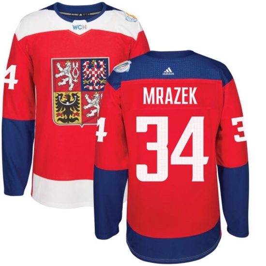Men's Adidas Team Czech Republic #34 Petr Mrazek Authentic Red Away 2016 World Cup of Hockey Jersey Men's Adidas Team Czech Republic #34 Petr Mrazek Authentic Red Away 2016 World Cup of Hockey Jersey