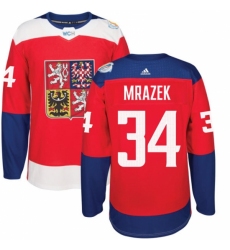 Men's Adidas Team Czech Republic #34 Petr Mrazek Premier Red Away 2016 World Cup of Hockey Jersey