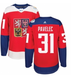 Men's Adidas Team Czech Republic #31 Ondrej Pavelec Authentic Red Away 2016 World Cup of Hockey Jersey