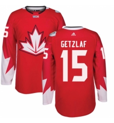 Men's Adidas Team Canada #15 Ryan Getzlaf Authentic Red Away 2016 World Cup Ice Hockey Jersey