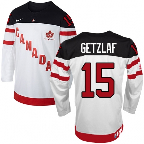 Men's Nike Team Canada #15 Ryan Getzlaf Premier White 100th Anniversary Olympic Hockey Jersey Men's Nike Team Canada #15 Ryan Getzlaf Premier White 100th Anniversary Olympic Hockey Jersey