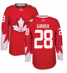 Men's Adidas Team Canada #28 Claude Giroux Authentic Red Away 2016 World Cup Ice Hockey Jersey