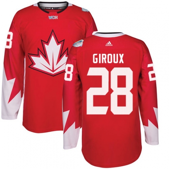 Men's Adidas Team Canada #28 Claude Giroux Authentic Red Away 2016 World Cup Ice Hockey Jersey Men's Adidas Team Canada #28 Claude Giroux Authentic Red Away 2016 World Cup Ice Hockey Jersey