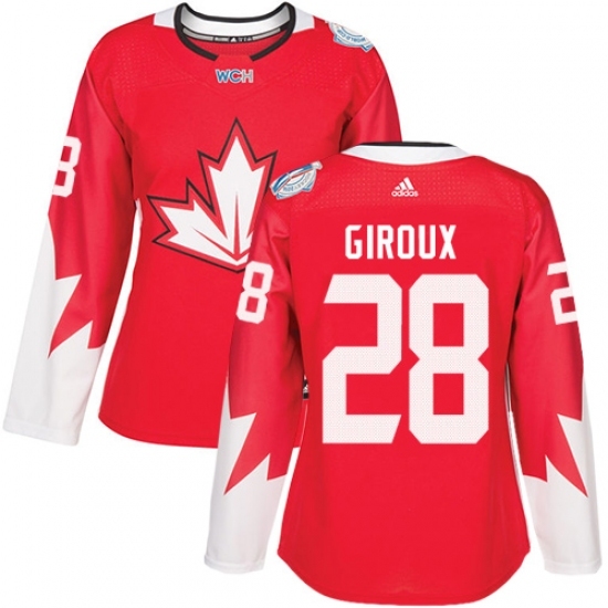 Women's Adidas Team Canada #28 Claude Giroux Authentic Red Away 2016 World Cup Hockey Jersey Women's Adidas Team Canada #28 Claude Giroux Authentic Red Away 2016 World Cup Hockey Jersey
