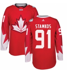 Men's Adidas Team Canada #91 Steven Stamkos Authentic Red Away 2016 World Cup Ice Hockey Jersey