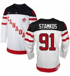 Men's Nike Team Canada #91 Steven Stamkos Authentic White 100th Anniversary Olympic Hockey Jersey