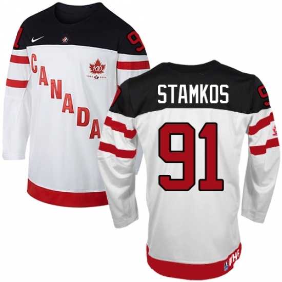 Men's Nike Team Canada #91 Steven Stamkos Authentic White 100th Anniversary Olympic Hockey Jersey Men's Nike Team Canada #91 Steven Stamkos Authentic White 100th Anniversary Olympic Hockey Jersey