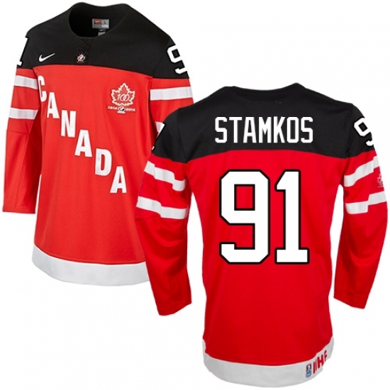 Men's Nike Team Canada #91 Steven Stamkos Premier Red 100th Anniversary Olympic Hockey Jersey Men's Nike Team Canada #91 Steven Stamkos Premier Red 100th Anniversary Olympic Hockey Jersey