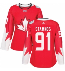 Women's Adidas Team Canada #91 Steven Stamkos Authentic Red Away 2016 World Cup Hockey Jersey
