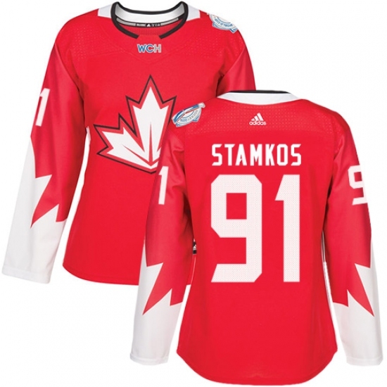 Women's Adidas Team Canada #91 Steven Stamkos Authentic Red Away 2016 World Cup Hockey Jersey Women's Adidas Team Canada #91 Steven Stamkos Authentic Red Away 2016 World Cup Hockey Jersey