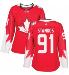 Women's Adidas Team Canada #91 Steven Stamkos Premier Red Away 2016 World Cup Hockey Jersey
