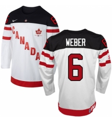 Men's Nike Team Canada #6 Shea Weber Authentic White 100th Anniversary Olympic Hockey Jersey