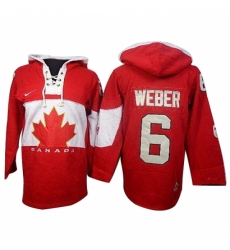 Men's Nike Team Canada #6 Shea Weber Premier Red Sawyer Hooded Sweatshirt Hockey Jersey