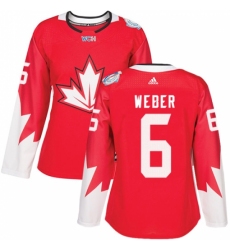 Women's Adidas Team Canada #6 Shea Weber Authentic Red Away 2016 World Cup Hockey Jersey