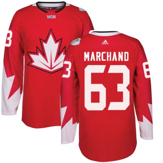 Men's Adidas Team Canada #63 Brad Marchand Authentic Red Away 2016 World Cup Ice Hockey Jersey Men's Adidas Team Canada #63 Brad Marchand Authentic Red Away 2016 World Cup Ice Hockey Jersey