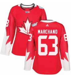 Women's Adidas Team Canada #63 Brad Marchand Authentic Red Away 2016 World Cup Hockey Jersey