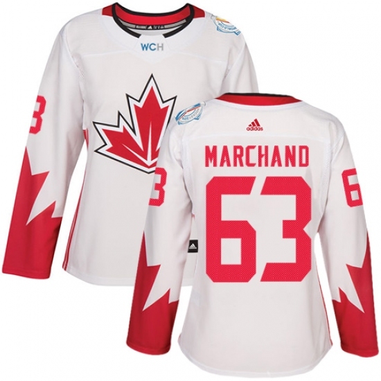 Women's Adidas Team Canada #63 Brad Marchand Authentic White Home 2016 World Cup Hockey Jersey Women's Adidas Team Canada #63 Brad Marchand Authentic White Home 2016 World Cup Hockey Jersey