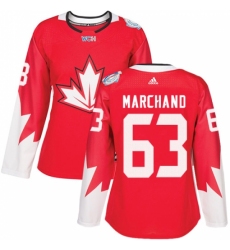 Women's Adidas Team Canada #63 Brad Marchand Premier Red Away 2016 World Cup Hockey Jersey