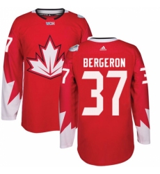 Men's Adidas Team Canada #37 Patrice Bergeron Authentic Red Away 2016 World Cup Ice Hockey Jersey