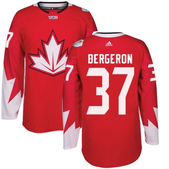 Men's Adidas Team Canada #37 Patrice Bergeron Authentic Red Away 2016 World Cup Ice Hockey Jersey Men's Adidas Team Canada #37 Patrice Bergeron Authentic Red Away 2016 World Cup Ice Hockey Jersey