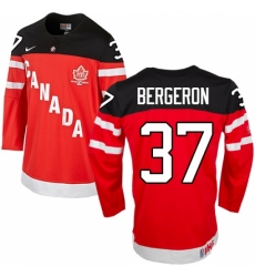 Men's Nike Team Canada #37 Patrice Bergeron Authentic Red 100th Anniversary Olympic Hockey Jersey