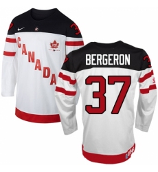 Men's Nike Team Canada #37 Patrice Bergeron Authentic White 100th Anniversary Olympic Hockey Jersey