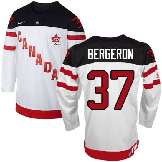 Men's Nike Team Canada #37 Patrice Bergeron Premier White 100th Anniversary Olympic Hockey Jersey Men's Nike Team Canada #37 Patrice Bergeron Premier White 100th Anniversary Olympic Hockey Jersey