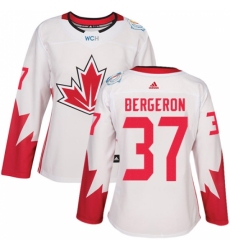 Women's Adidas Team Canada #37 Patrice Bergeron Authentic White Home 2016 World Cup Hockey Jersey