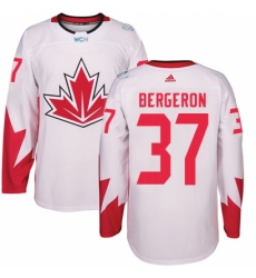 Youth Adidas Team Canada #37 Patrice Bergeron Authentic White Home 2016 World Cup Ice Hockey Jersey