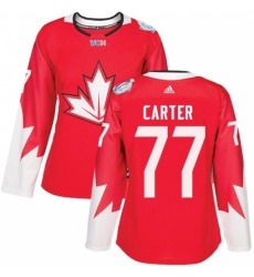 Women's Adidas Team Canada #77 Jeff Carter Authentic Red Away 2016 World Cup Hockey Jersey