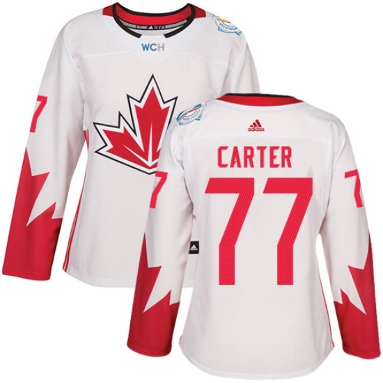 Women's Adidas Team Canada #77 Jeff Carter Authentic White Home 2016 World Cup Hockey Jersey Women's Adidas Team Canada #77 Jeff Carter Authentic White Home 2016 World Cup Hockey Jersey