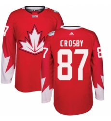 Men's Adidas Team Canada #87 Sidney Crosby Authentic Red Away 2016 World Cup Ice Hockey Jersey