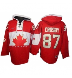 Men's Nike Team Canada #87 Sidney Crosby Premier Red Sawyer Hooded Sweatshirt 2014 Olympic Hockey Jersey