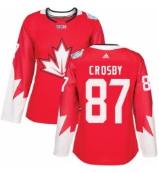 Women's Adidas Team Canada #87 Sidney Crosby Authentic Red Away 2016 World Cup Hockey Jersey