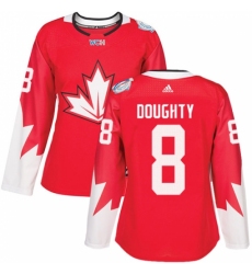 Women's Adidas Team Canada #8 Drew Doughty Authentic Red Away 2016 World Cup Hockey Jersey