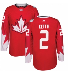 Men's Adidas Team Canada #2 Duncan Keith Authentic Red Away 2016 World Cup Ice Hockey Jersey