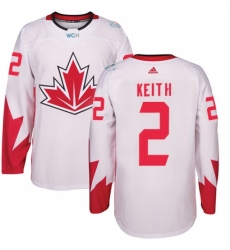 Men's Adidas Team Canada #2 Duncan Keith Authentic White Home 2016 World Cup Ice Hockey Jersey