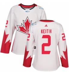 Women's Adidas Team Canada #2 Duncan Keith Premier White Home 2016 World Cup Hockey Jersey