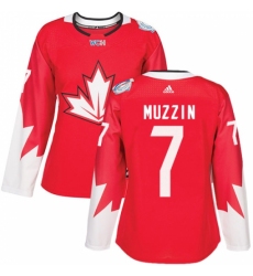 Women's Adidas Team Canada #7 Jake Muzzin Authentic Red Away 2016 World Cup Hockey Jersey