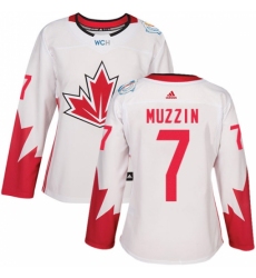 Women's Adidas Team Canada #7 Jake Muzzin Authentic White Home 2016 World Cup Hockey Jersey