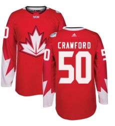 Men's Adidas Team Canada #50 Corey Crawford Premier Red Away 2016 World Cup Ice Hockey Jersey