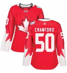 Women's Adidas Team Canada #50 Corey Crawford Authentic Red Away 2016 World Cup Hockey Jersey
