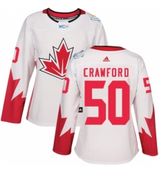 Women's Adidas Team Canada #50 Corey Crawford Authentic White Home 2016 World Cup Hockey Jersey