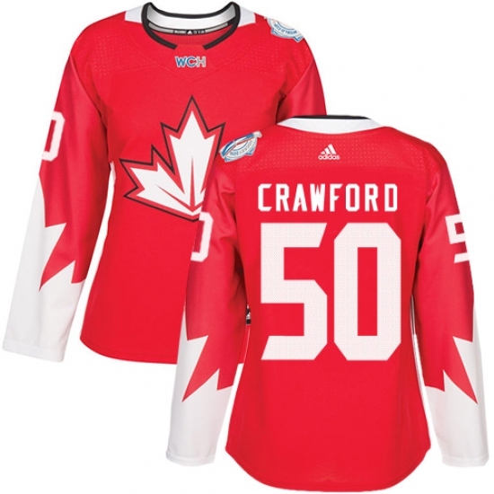Women's Adidas Team Canada #50 Corey Crawford Premier Red Away 2016 World Cup Hockey Jersey Women's Adidas Team Canada #50 Corey Crawford Premier Red Away 2016 World Cup Hockey Jersey